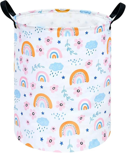 Rainbow Print Round Laundry Hamper Storage Basket Bins Clothes Nursery Hamper for Home, Gift Storage Bins with Handles