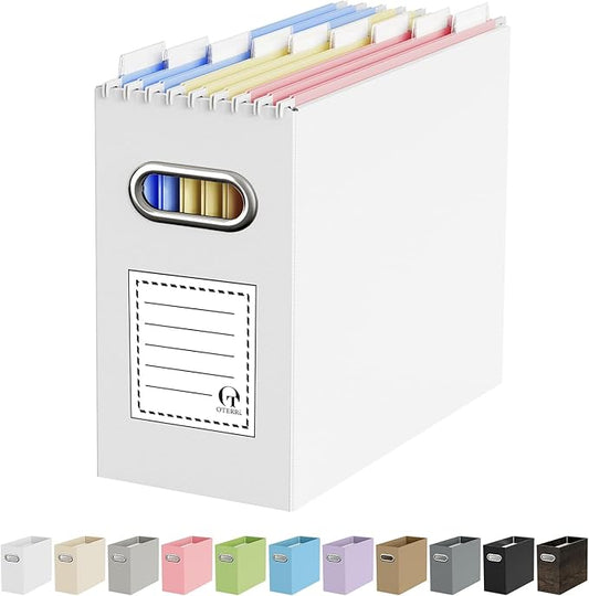 Oterri Cardboard File Organizer Box for Hanging File Folders Letter Size,File Box for Computer Desk,File Cabinet,Working Home,Office,Classroom (White, Letter Size - 1 Pack)