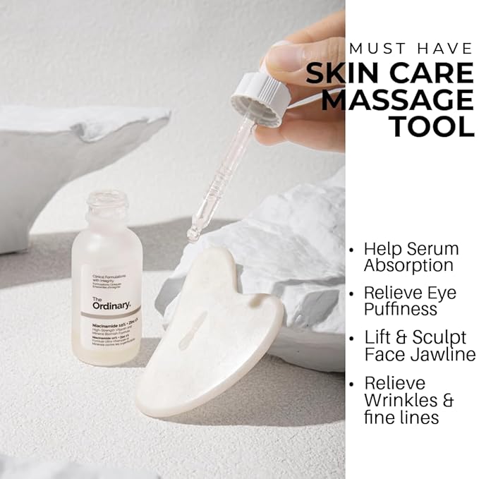 Gua Sha Facial Tools & Jade Roller for Face, Eye & Neck Skin Care, 100% Natural Jade Stone Face Roller Gua Sha Massage Tool, Eye Roller for Puffy Eyes, Facial Self Care Kit for Women (White)