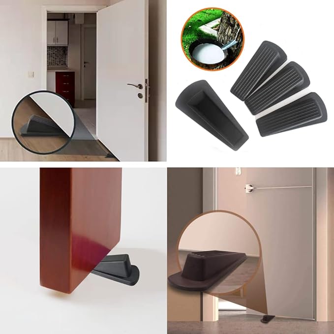 Door Stop, Door Stopper, Door Wedge, 6 Pack Rubber Door Stopper, Rubber Door Stops for Bottom of Door, Works on All Floor Types (Black White)
