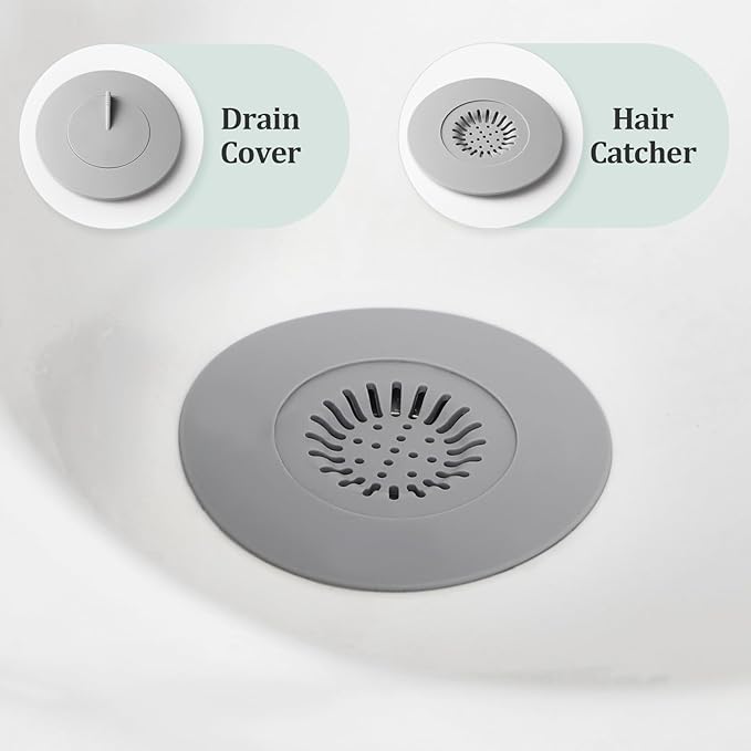 Bathtub Stopper,3pcs 2-in-1 Bathtub Drain Hair Catcher,Silicone Kitchen Bathroom Shower Water Strainer Protectors,Universal Flat Suction Shower Drain Cover,Washbasin Drain Stopper (GreyWhiteBlack)