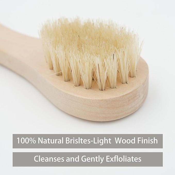 Wooden Facial Cleansing Brush Natural Bristles Wood Handle Wash Clean Exfoliate Scrub Cleaning Brushing Exfoliating Exfoliation Skin Care Face Cleanser Brushes 2 Pack Set