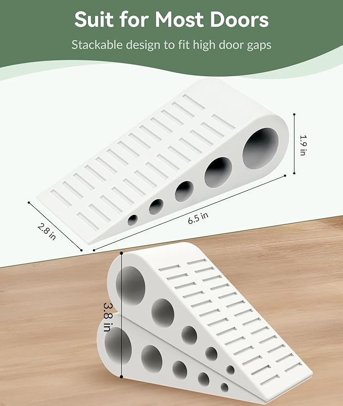 1.9 Inches Heavy Duty Door Stopper, 3 Pack Rubber Door Stop, Door Stoppers for Bottom of Door, Large Door Stopper Wedge for Home Office School (White)