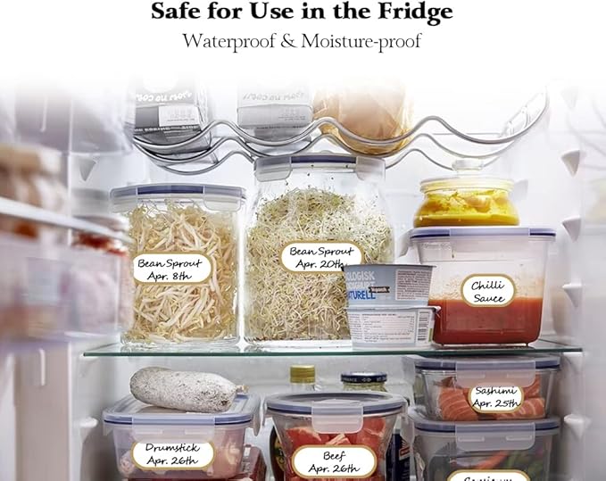 192pcs Removable Bottle Labels Waterproof Self-Adhesive Kitchen Home Edit Food Label Stickers with Gold Border for Food Containers Mason Jars Storage Bins Daycare Organization,with Marker Pen