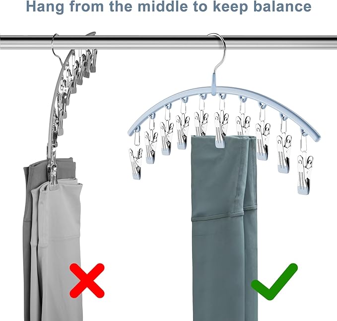 Volnamal Legging Organizer for Closet, Metal Yoga Pants Hanger w/Rubber Coated 4 Pack w/10 Clips Hold 40 Leggings, Hangers Space Saving Hanging for Closet Organizers and Storage, Blue
