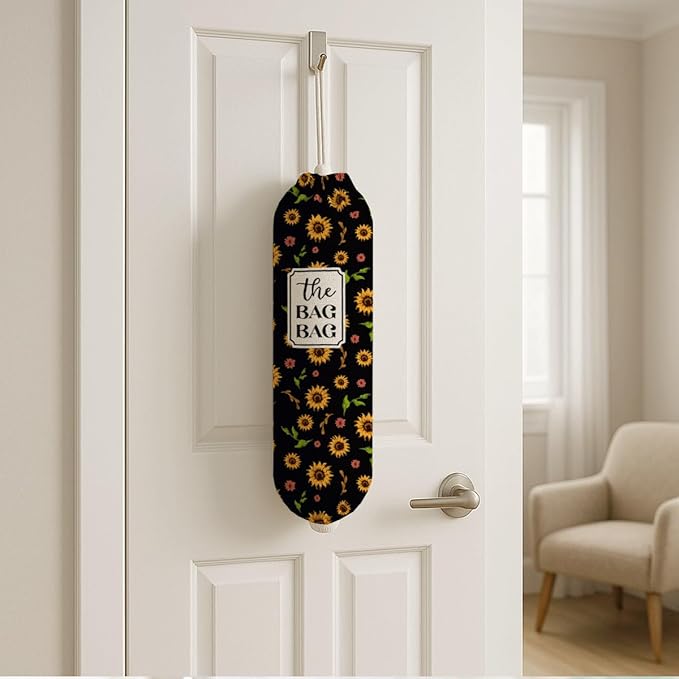 The Bag Bag Grocery Bags Holder, Sunflower Plastic Bags Holder for Kitchen Essentials, Reusable Hanging Plastic Sack Dispenser, Kitchen Gifts For Women Family Friends Grandma Mom