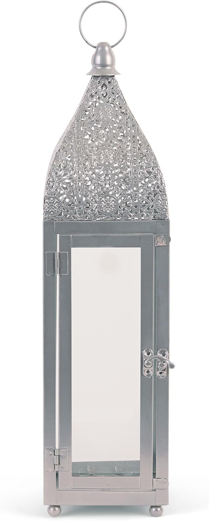 Zingz & Thingz Moroccan Style Candle Lantern Holder, Decorative Light Home Decor, Indoor & Outdoor, 15.25" Tall, Silver