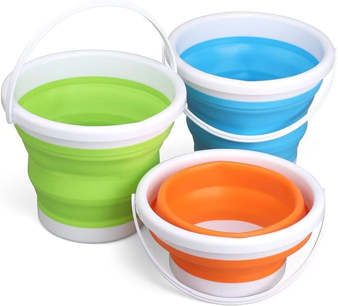 3L Jumbo Foldable Buckets, Sand Beach Toy Silicon Pails for Kids Adults, Collapisible Water Buckets Sandbox Kit Tool Multi Use for Outdoor, Cleaning Washing, Camping, Traveling, Towels, Picnic 3 Pack
