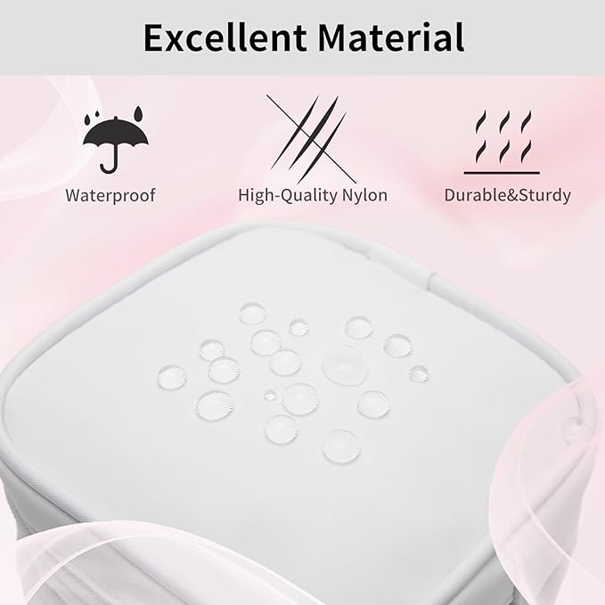 2PCS Small Makeup Pouch, Double Zipper Cosmetic Bag, Travel Makeup Bag, Cute Makeup Bag for Purse, Mini Toiletry Bag (White+Pink)