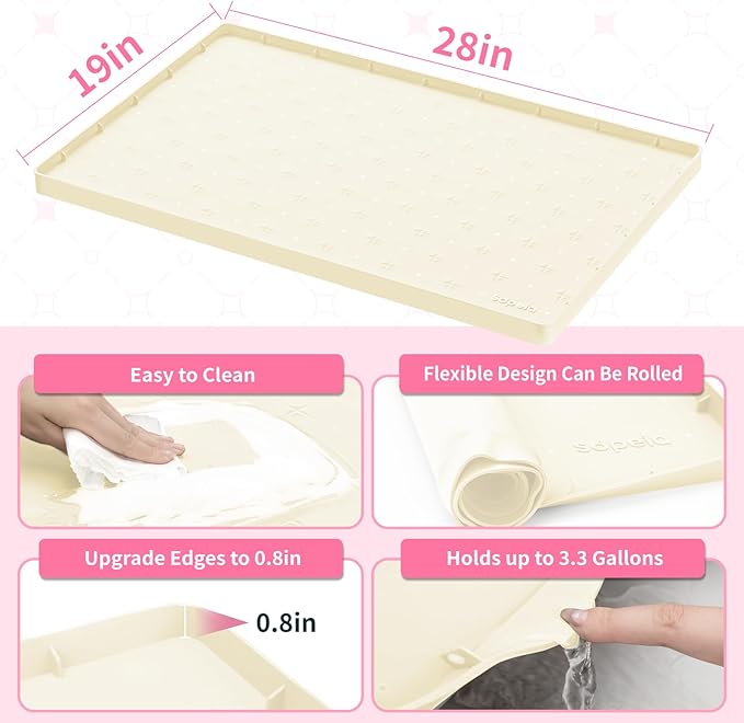Sdpeia Under Sink Mat 28"×19" Waterproof Silicone Cabinet Liner & Sink Protector for Kitchen & Bathroom, Multi-Purpose Organizers Tray for Pets, Laundry, Cat Litter Mat