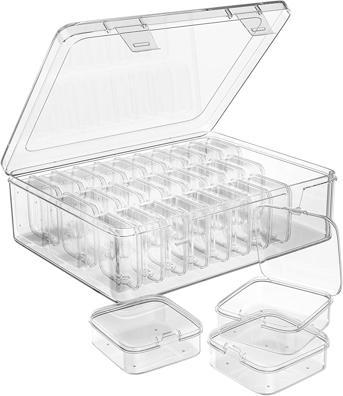 Bead Organizer Box, 30pcs Small Clear Plastic Storage Containers, Craft Storage Box Features Hinged Lid and Labels, Mini Boxes for Bracelets, Jewelry, Diamonds, Clay Beads, Screws, Seeds, Small Parts