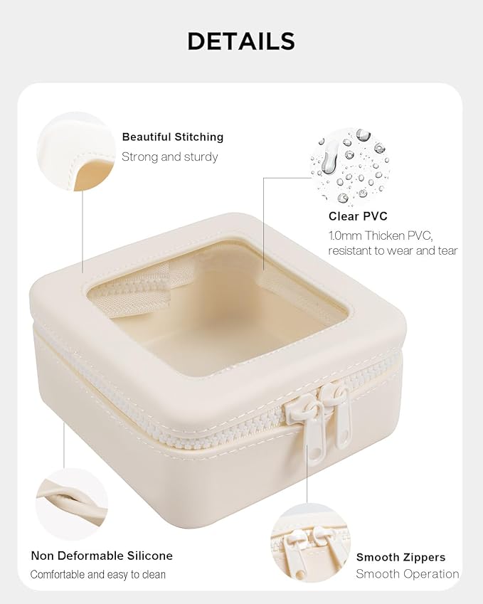 Small Clear Makeup Bag for Women, Mini Silicone Pouch Travel Cosmetic Case Waterproof Clear Make Up Pouch with Zipper Cute Toiletry Bags for Traveling Car Organizer Mini Travel Essentials (Beige)