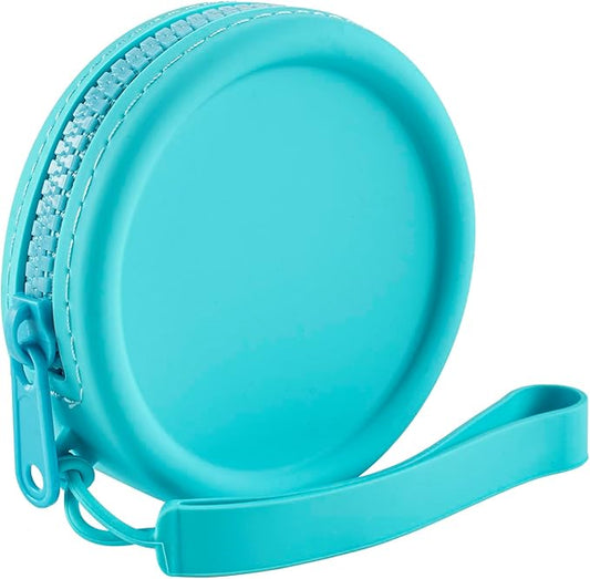 Small Silicone Makeup Bag for Women Round Purse Essentials Portable Cosmetic Accessories Organizer Small Travel Kit Storage Pouch (Blue)