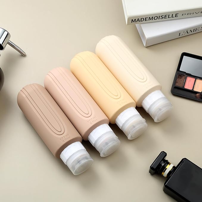 Travel Bottles for Toiletries, Large 6oz Oversize Containers, BPA Free Leak Proof Tubs Refillable Liquid Traveler Accessories with Toiletry Bag for Cometic Shampoo and Lotion Soap (4 Pack)