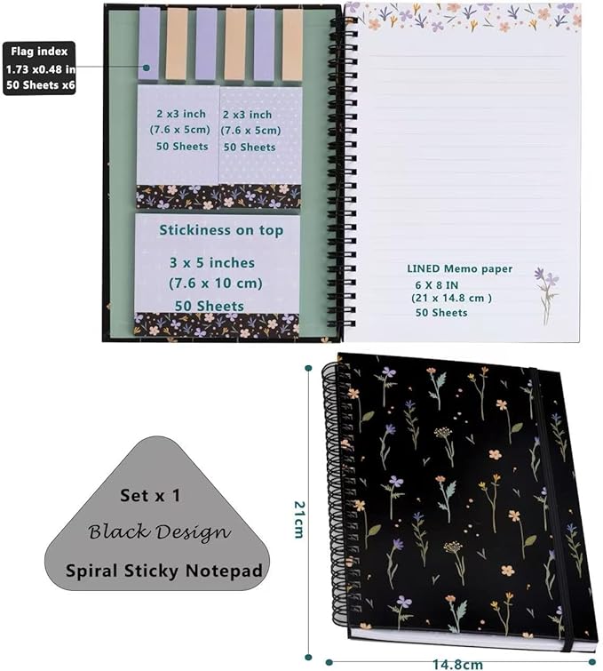 A5 Spiral Sticky Notebook,with 9 pads of decorated sticky notes and a handy notebook,Note Pads Teacher Appreciation Gift Writing Memo Pads School Office Supplies and Daily Life Organization (Chloris)