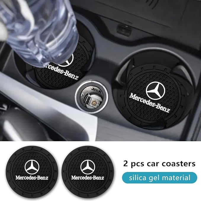 Car Cup Holder Coaster for Mercedes Benz Recessed Silicone Cupholder Coaster Interior Accessories 2.75in 2Pack Black