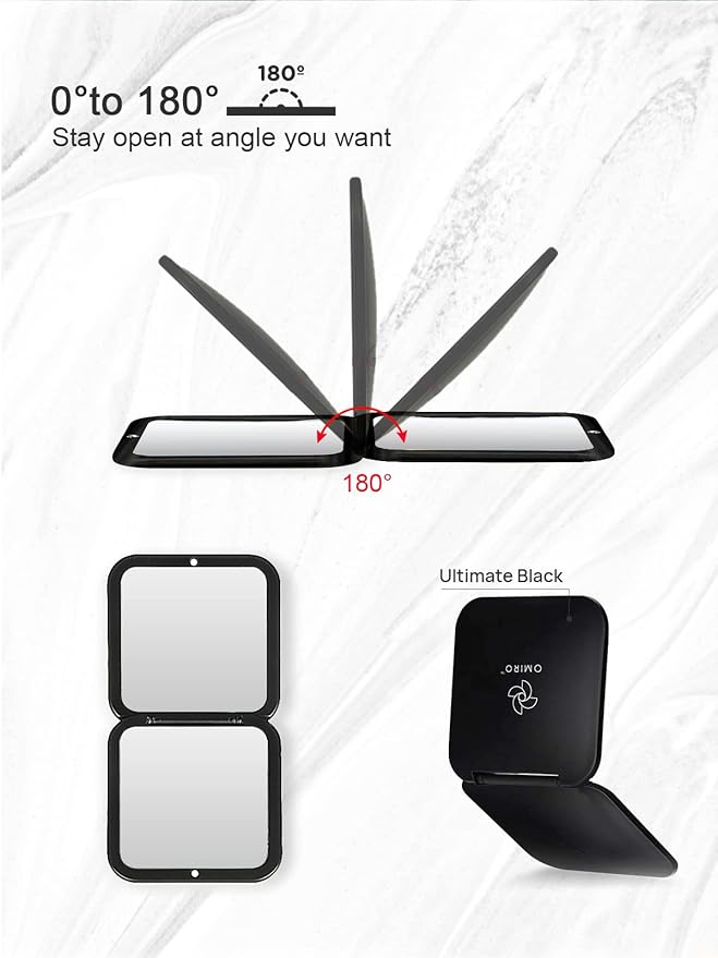 OMIRO Folding Compact Mirror, 1X/30X Magnification 3½” Pocket Size Square Hand Mirror for Travel Makeup (Black)