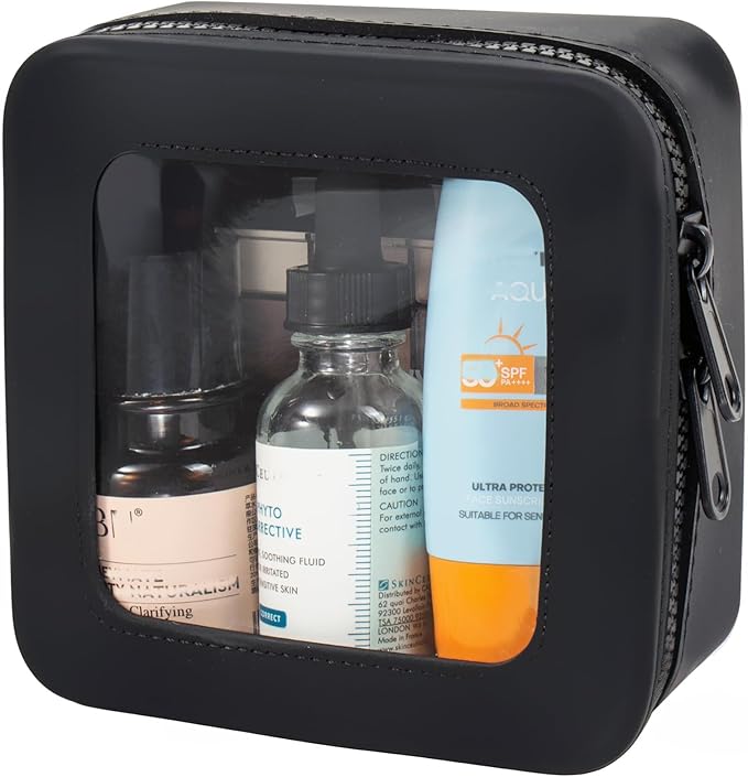 Small Clear Makeup Bag for Women, Mini Silicone Pouch Travel Cosmetic Case Waterproof Clear Make Up Pouch Purse with Zipper Cute Toiletry Bags for Traveling Car Organizer Travel Essentials (Black)