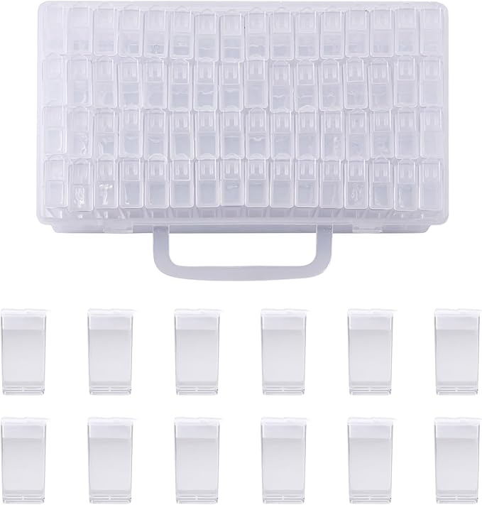 FASHEWELRY 64 Grids Small Diamond Painting Storage Containers 2x1 Inch Clear Flip Top Seed Bead Organizer Boxes with Label Stickers for Diamond Dots, Pony Beads, Nail Glitters