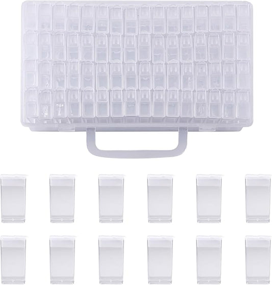FASHEWELRY 64 Grids Small Diamond Painting Storage Containers 2x1 Inch Clear Flip Top Seed Bead Organizer Boxes with Label Stickers for Diamond Dots, Pony Beads, Nail Glitters