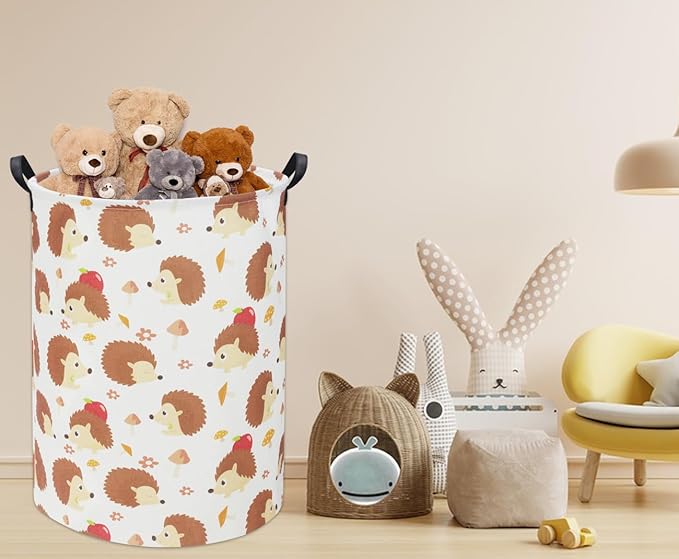 HIYAGON Hedgehog Baby Laundry Basket Baby Hamper for Nursery Girl Kids Pink Hamper Cute Kids Toys Storage Bin Organizer Hedgehog Room Decor for Home(Apple Hedgehog)