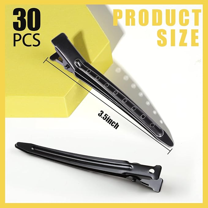 YGDZ Duck Billed Clips, 30pcs 3.5 inch Metal Alligator Hair Clips with Holes, Hair Clips for Styling Sectioning, Hair Coloring, Pin Curl Clips for Hair Roller, Black