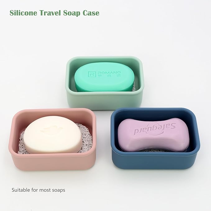 OLAMAR Portable Travel Soap Case with Draining Layer,Enhanced Leak Proof Silicone Travel Soap Container,Shatterproof Soap Holder for Traveling, Camping, Gym, Dorm, Bathroom (Blue, Small)