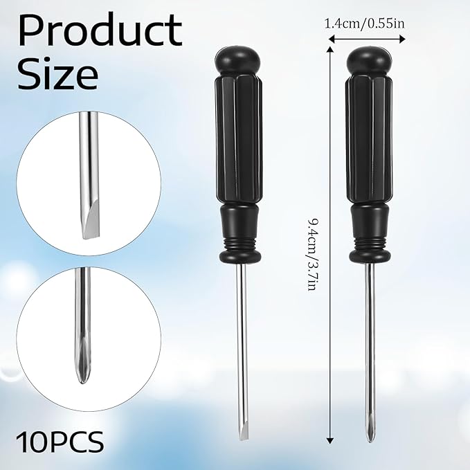 10 Pcs Mini Phillips Screwdriver, 2.5 mm Small Screwdriver Cross Head Tiny Screwdrivers with Black Non-Slip Handles 3.7" Total Length Pocket Tool Kit for Small Appliances, Watches, Laptop Repair