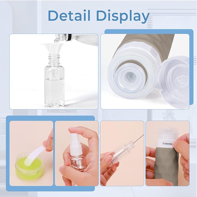 16pack Travel Bottles for Toiletries, TSA Approved Travel Size Containers Set, Leak Proof Refillable Liquid & Creams Toiletries Accessories Kit W/Toiletry Bag (Cream)