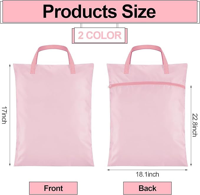 2 Pcs Travel Laundry Bags Waterproof with Handle Dirty Clothes Bag for Traveling Hanging Laundry Hamper with Two Zippered Pockets Washable Reusable for Sports Home Travel College Dorm (Pink)
