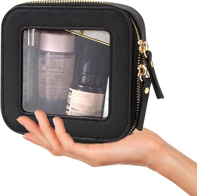 Small Clear Makeup Bag, Mini Makeup Pouch TSA Approved Toiletry Bag for Women Travel Makeup Bag Cute Clear Cosmetic Bag Waterproof Make Up Bag Organizer for Car Essentials