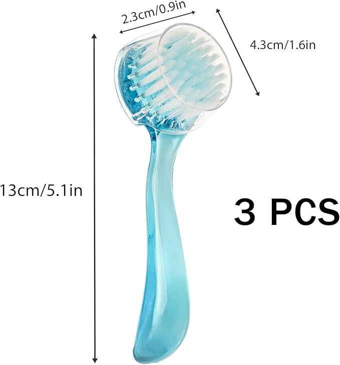 3 Pcs Facial Cleansing Brush, Manual Face Brushes for Cleansing and Exfoliating, Face Scrubber to Massage, Deep Pore Exfoliation, Makeup Remove and Skin Care with Soft Bristles, Clear Blue