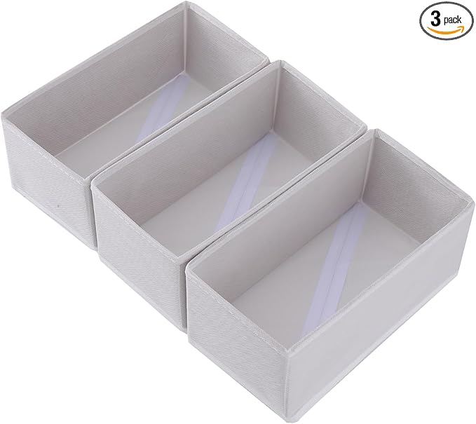 Socks Drawer Organizer Set of 3 Pack Raw White, 11' Small Fabric Underwear Dividers, Closet Cabinet Dresser Storage Boxes for Panties Bra Stockings Leggings