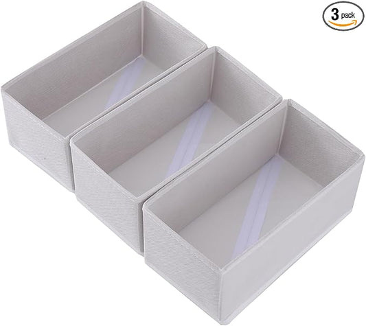 Socks Drawer Organizer Set of 3 Pack Raw White, 11' Small Fabric Underwear Dividers, Closet Cabinet Dresser Storage Boxes for Panties Bra Stockings Leggings
