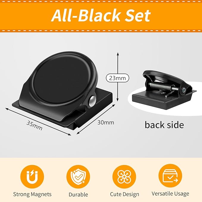 12 Pack Magnetic Clips Heavy Duty, Black Magnet Clips for Fridge, Refrigerator Magnets, Strong Magnetic Clip, Scratch Free Magnets with Clip for Whiteboard, Refrigerator, Cruise, Locker