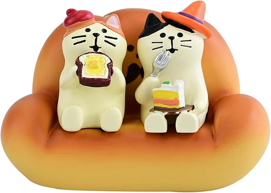 2Pcs Cute Mini Cat Figurine with Bread Sofa Resin Cat Figure for Office Home Decor - Cute Cat Gift for Cat Lovers