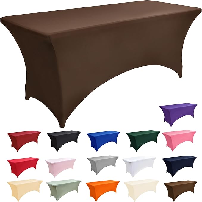 ZarzaaSik 6-Pack 6ft Spandex Table Covers for Rectangle Standard Folding Tables - Wrinkle Resistant Stretch Tablecloths - Ultimate Fitted Table Protector for Parties, Trade Shows, Wedding