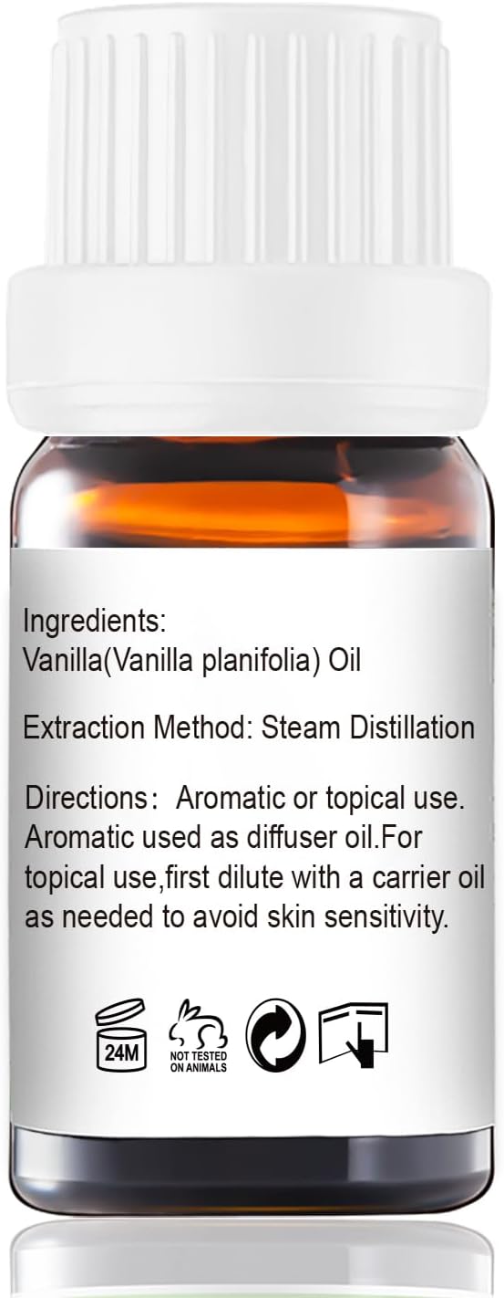 Vanilla Essential Oil - Pure Natural Oil for Aromatherapy Diffuser, Skin, Hair, DIY Perfume & Candle Making - Organic 10mL Warm Sweet Scent