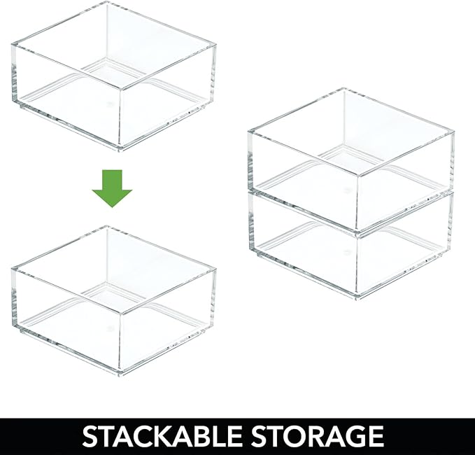 mDesign Plastic Square Desk Organizer - Create Section for Home Office Drawers, Desktop - Holds Pens, Paper Clips, Notebooks and Other Office Supply Accessory - Lumiere Collection - 12 Pack, Clear