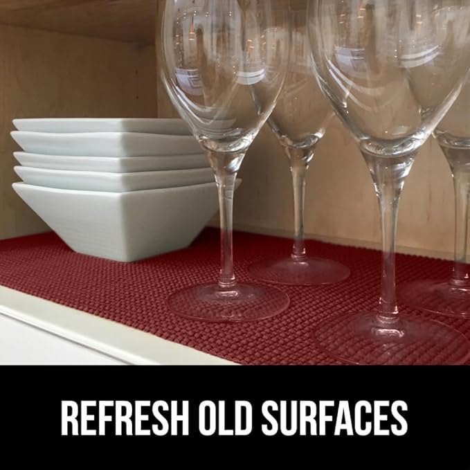 GORILLA GRIP powerGRIP Drawer Shelf and Cabinet Liner, Thick Strong Hold, Non-Adhesive Liners Protect Kitchen Cabinets and Cupboard, Bathroom Drawers, Easy Install, Breathable Mat, 12" x30', Red