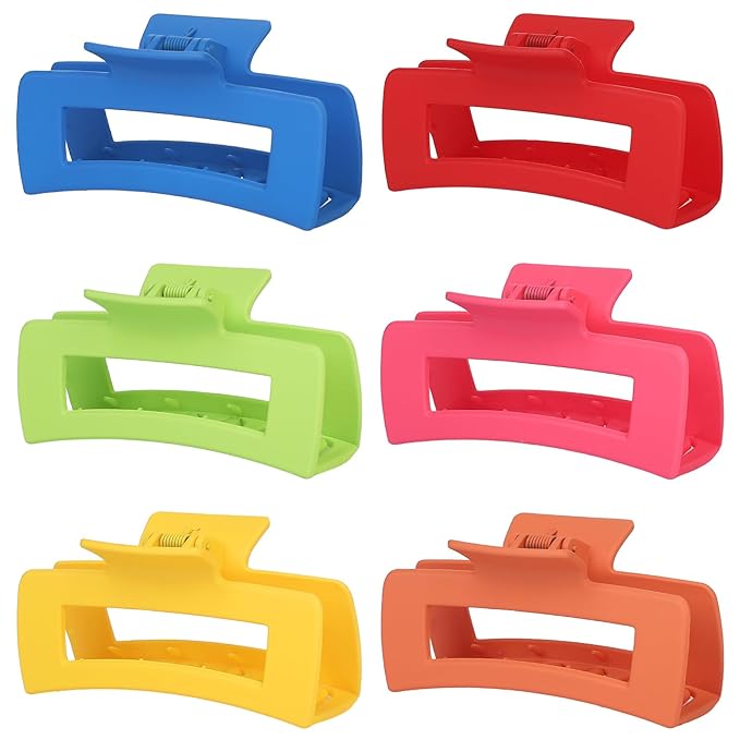 4 Inch Big Hair Claw Clips 6 Pcs Large Claw for Thick Hair Square Hair Clips for Women Rectangle Hair Clips Nonslip Acrylic Banana Jaw Clips Hair Accessories for Girls (Dopamine)
