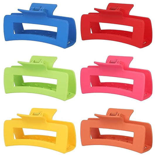 4 Inch Big Hair Claw Clips 6 Pcs Large Claw for Thick Hair Square Hair Clips for Women Rectangle Hair Clips Nonslip Acrylic Banana Jaw Clips Hair Accessories for Girls (Dopamine)