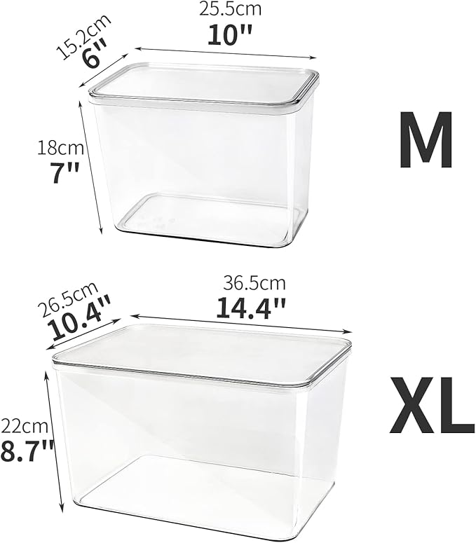 Sgoostood Storage Boxes, 5 Packs Transparent Food Organizer, Stackable Lidded Storage Bins (3 XL + 2M)