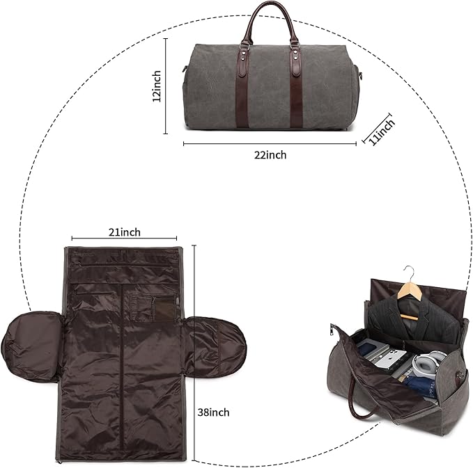 seyfocnia Convertible Travel Garment Bag, Carry-on Garment Duffel Bag for Men Women - 2-in-1 Hanging Suitcase Suit Business Travel Bag