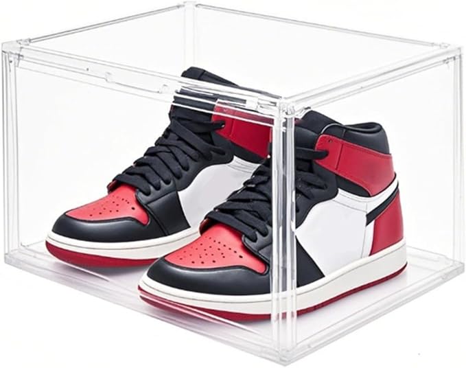 Fully transparent magnetic door shoes storage box for household use multifunctional plastic stackable dustproof shoe box space-saving