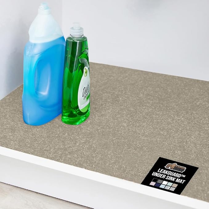GORILLA GRIP LeakGuard Non-Adhesive Under Sink Mat for Kitchen Cabinet, Waterproof Quick Dry Shelf Liner, Durable Absorbent Felt Mats for Bathroom Sinks, Cabinets, Dresser, Easy to Trim, 24x30 Beige