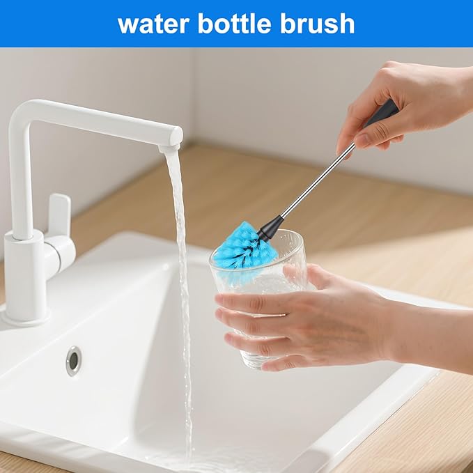 2 Pack Water Bottle Brush,15-inch Long, Bottle Brush Cleaner, Bottle Scrubber, Kitchen Scrub Brush Suitable for Water Bottles, Cups, Glasses, Baby Bottles, Wine Glasses, Blue