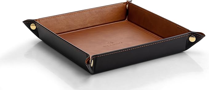 Valet Tray for Men Women, Nightstand Organizer Vanity Catchall Holder for Dresser Desk Storage Bedside, Travel PU Leather Jewelry Key Bowl Coin Watches and Candy Entryway Tray - Large, Light Brown