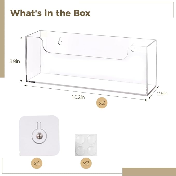 Homaisson Clear Acrylic Mail Holder Box for Desk or Wall Mount, Mail Organizer Countertop, Modern Wall Mounted or Tabletop Mailbox, Letter Storage Organizer Box (Clear-2PCS)