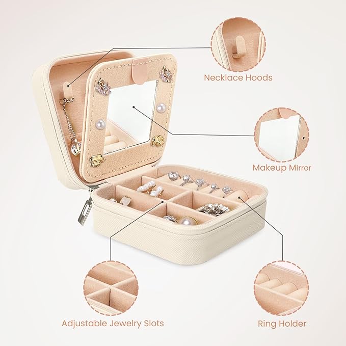 SANDJEST Personalized Jewelry Box, White Travel Jewelry Box with Initial G, Small Monogrammed Jewelry Case Organizer for Girls Women Teen Kids, Mini Travel Essentials Gifts for Birthday Christmas